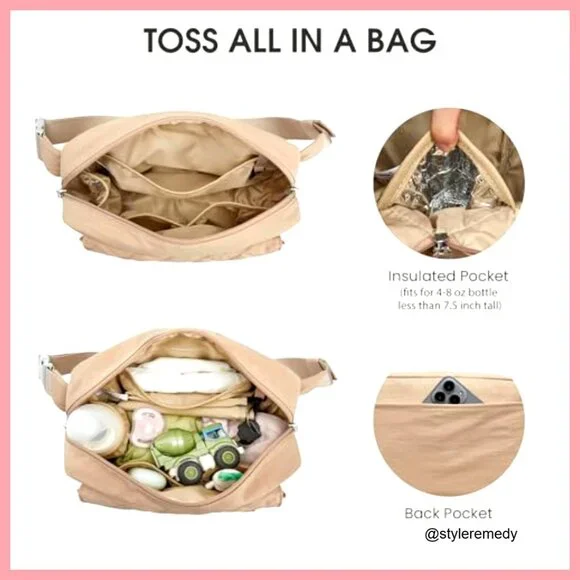 Taslan Nylon Sling Diaper Bag Fanny Pack with Changing Pad